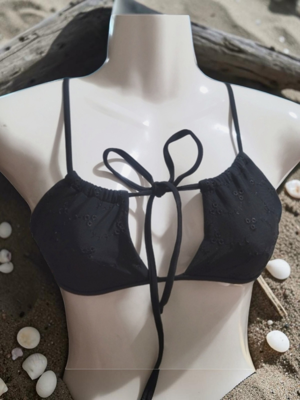 La Hearts - XS Eyelit Black Lace-Up Bikini Top